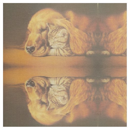 Beautiful Amazing Cat and Dog Cuddling Art Print Fabric
