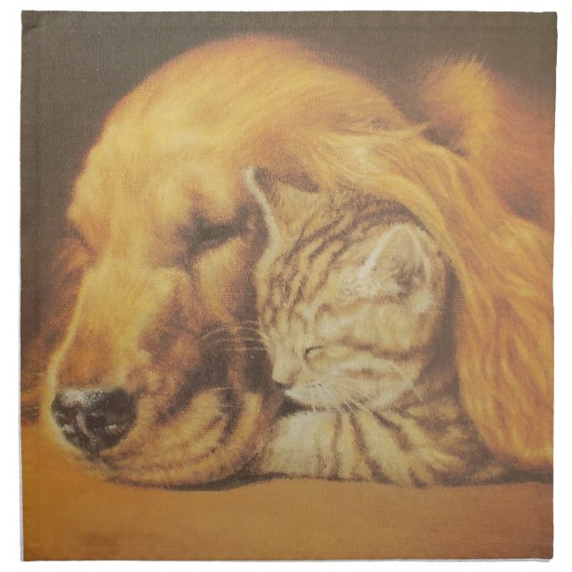 Beautiful Amazing Cat and Dog Cuddling Art Print Napkin (Front)