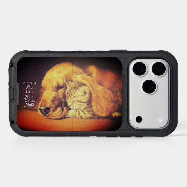 Beautiful Amazing Cat and Dog Cuddling Art Print Otterbox iPhone Case (Back Horizontal)
