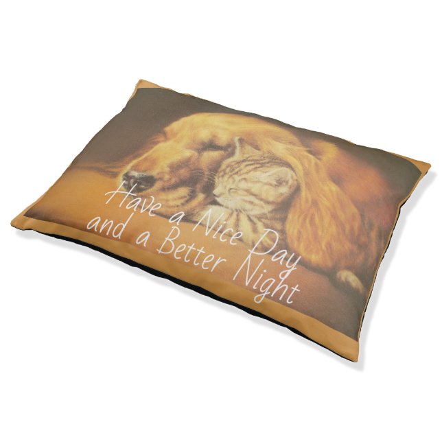 Beautiful Amazing Cat and Dog Cuddling Art Print Pet Bed (Angled)