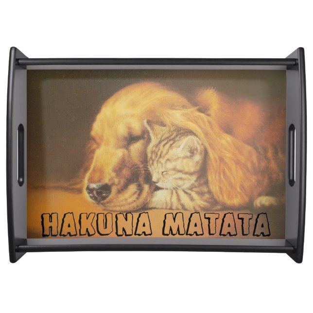 Beautiful Amazing Cat and Dog Cuddling Art Print Serving Tray (Front)
