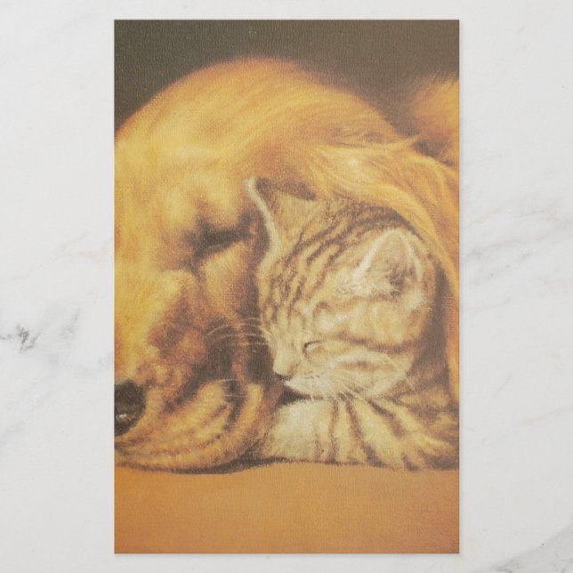 Beautiful Amazing Cat and Dog Cuddling Art Print Stationery (Front)