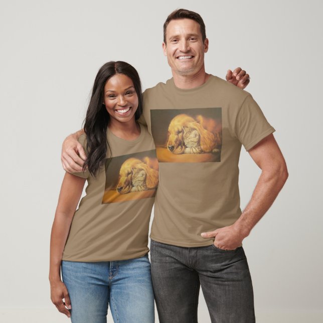 Beautiful Amazing Cat and Dog Cuddling Art Print T-Shirt (Unisex)