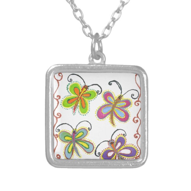Beautiful amazing Cute Butterfly Art: Perfect Gift Silver Plated Necklace (Front)