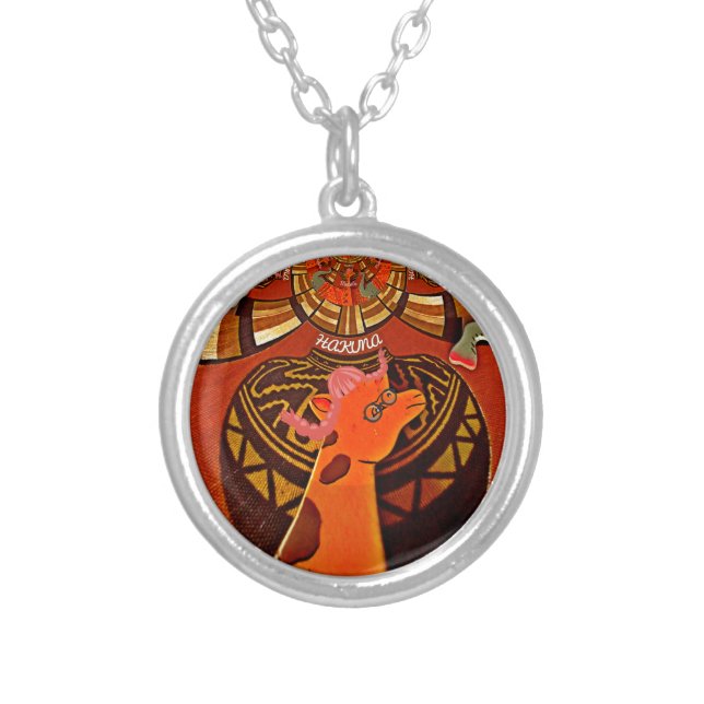 Beautiful Amazing Giraffe  love safari animals  Silver Plated Necklace (Front)