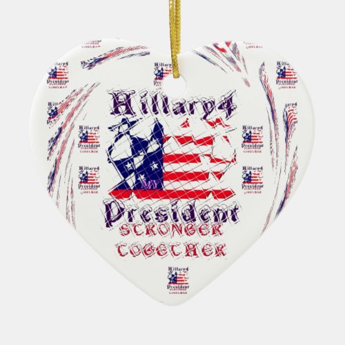Beautiful Amazing Hillary USA Election Flag Color Ceramic Ornament