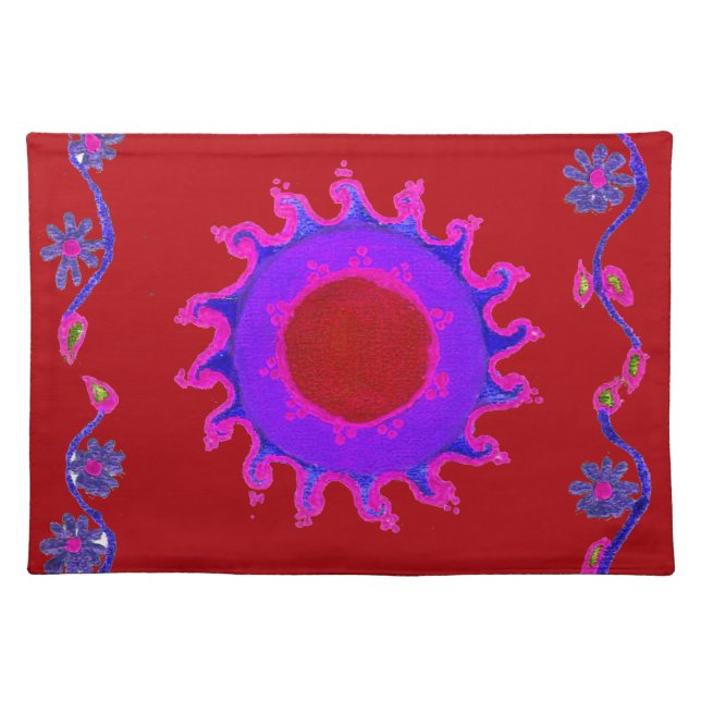 Beautiful Amazing Indian Motif Mehndi Maroon Art.  Cloth Placemat (Front)