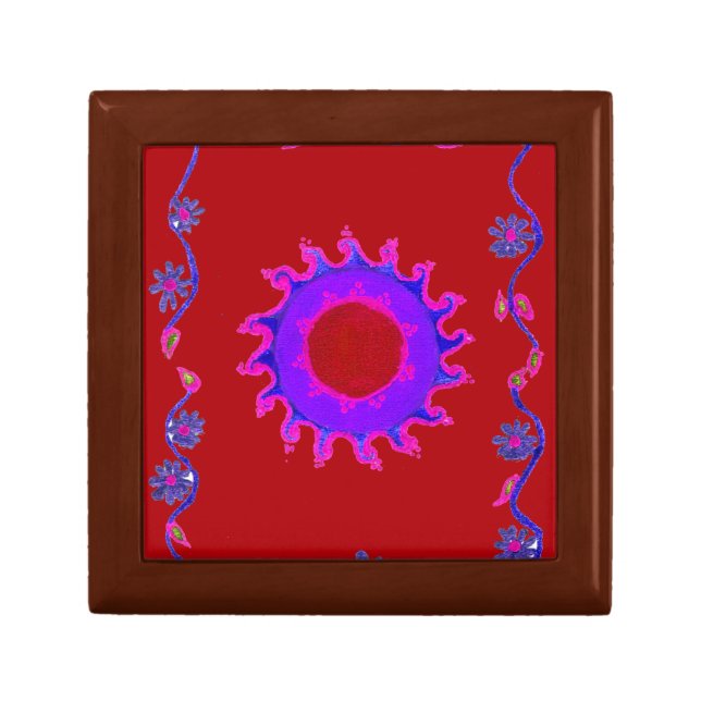 Beautiful Amazing Indian Motif Mehndi Maroon Art.  Keepsake Box (Front)
