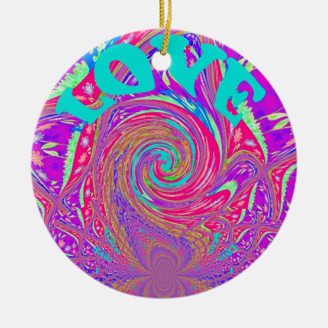 Beautiful Amazing Love Whirl Text Art Print Design Ceramic Ornament (Front)