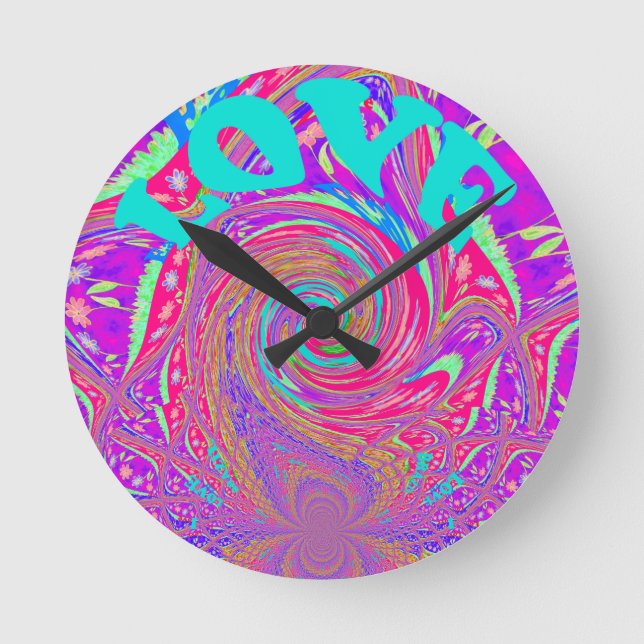 Beautiful Amazing Love Whirl Text Art Print Design Round Clock (Front)
