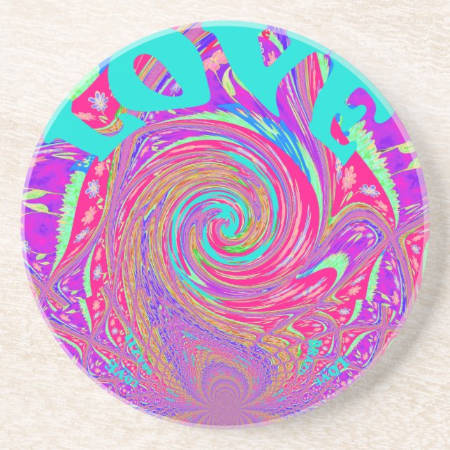 Beautiful Amazing Love Whirl Text Art Print Design Sandstone Coaster (Front)