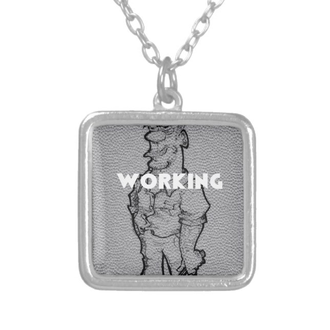 Beautiful Amazing  Pencil Sketch: Working Overtime Silver Plated Necklace (Front)