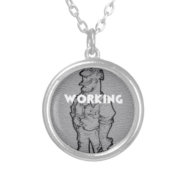 Beautiful Amazing  Pencil Sketch: Working Overtime Silver Plated Necklace (Front)