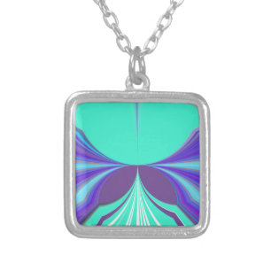 Beautiful amazing Purple Cyan motif Pattern Design Silver Plated Necklace