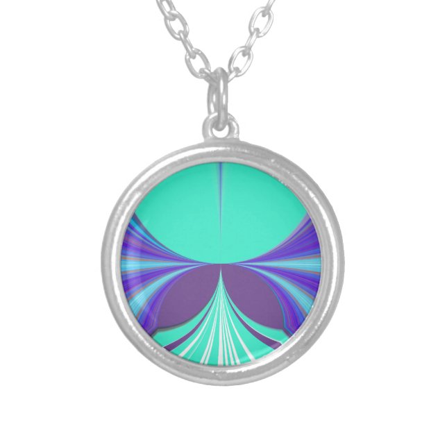 Beautiful amazing Purple Cyan motif Pattern Design Silver Plated Necklace (Front)