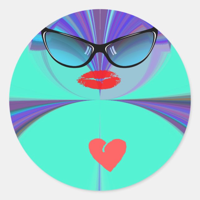 Beautiful amazing red Heart Selfie Funny Design  Classic Round Sticker (Front)