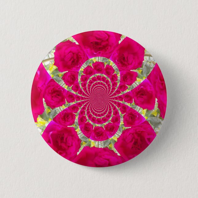 Beautiful Amazing Red Roses Kaleidoscope Pattern Button (Front)