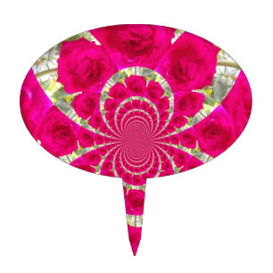 Beautiful Amazing Red Roses Kaleidoscope Pattern Cake Topper