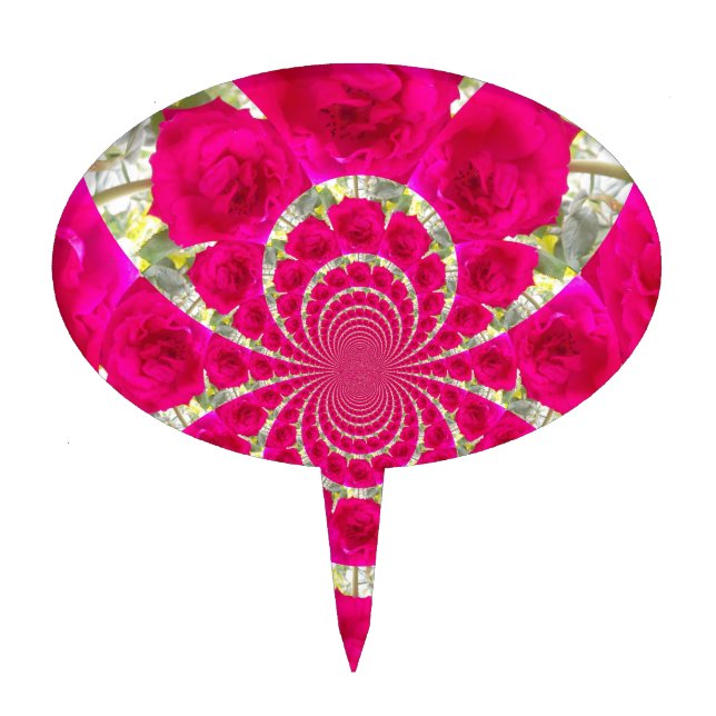 Beautiful Amazing Red Roses Kaleidoscope Pattern Cake Topper (Front)