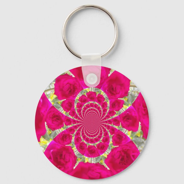 Beautiful Amazing Red Roses Kaleidoscope Pattern Keychain (Front)