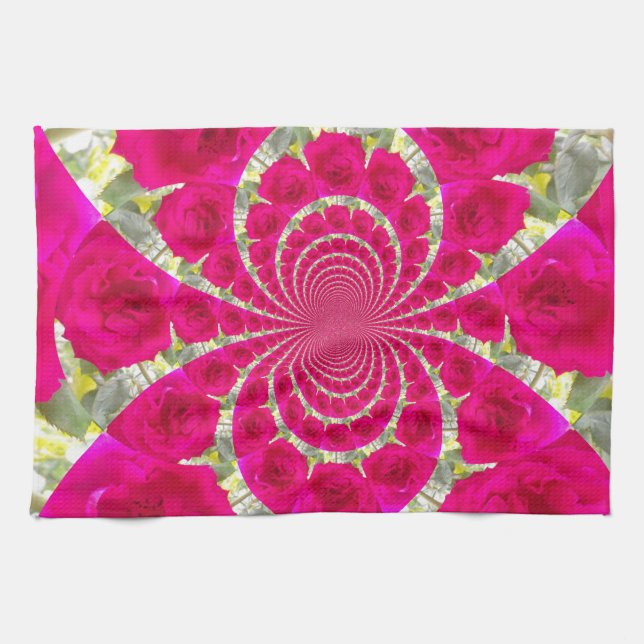 Beautiful Amazing Red Roses Kaleidoscope Pattern Kitchen Towel (Horizontal)