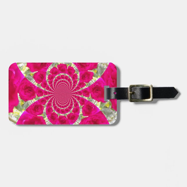 Beautiful Amazing Red Roses Kaleidoscope Pattern Luggage Tag (Front Horizontal)