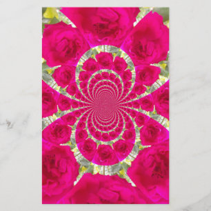 Beautiful Amazing Red Roses Kaleidoscope Pattern Stationery