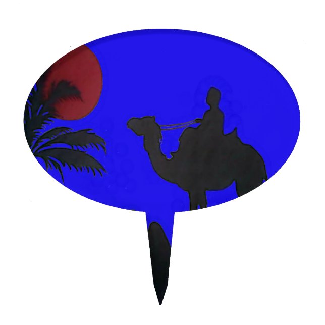Beautiful Amazing Sunset Camel Safari Art Print Cake Topper (Front)