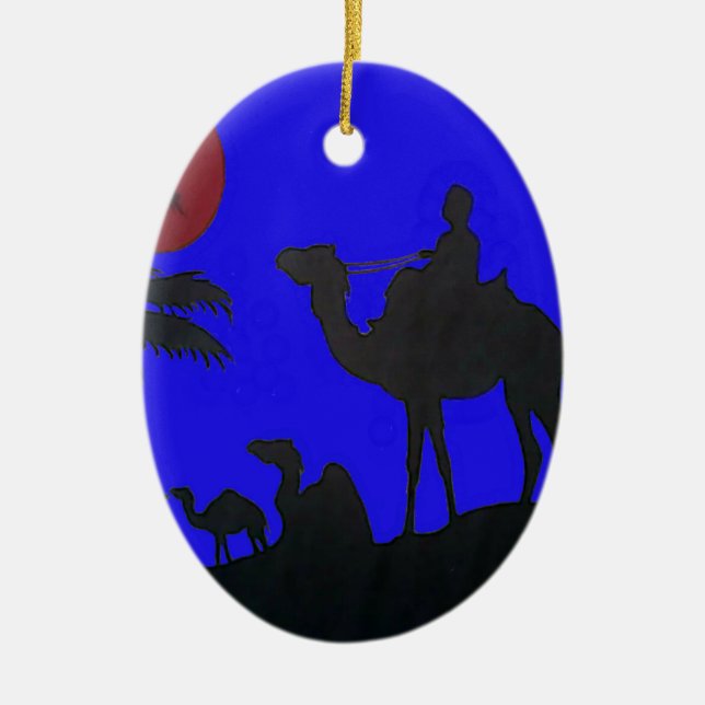 Beautiful Amazing Sunset Camel Safari Art Print Ceramic Ornament (Front)