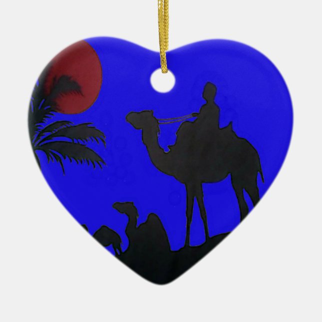 Beautiful Amazing Sunset Camel Safari Art Print Ceramic Ornament (Front)