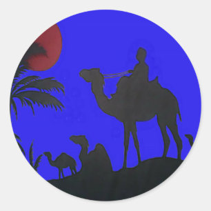 Beautiful Amazing Sunset Camel Safari Art Print Classic Round Sticker