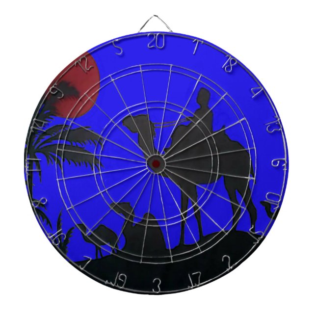 Beautiful Amazing Sunset Camel Safari Art Print Dartboard With Darts (Front)