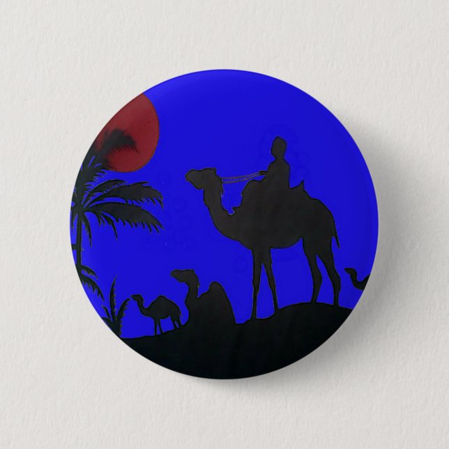 Beautiful Amazing Sunset Camel Safari Art Print Pinback Button (Front)