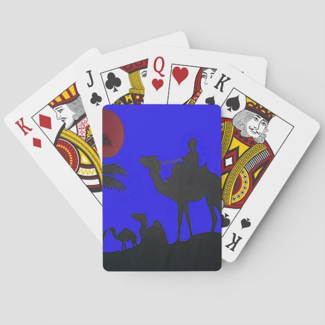 Beautiful Amazing Sunset Camel Safari Art Print Poker Cards (Back)