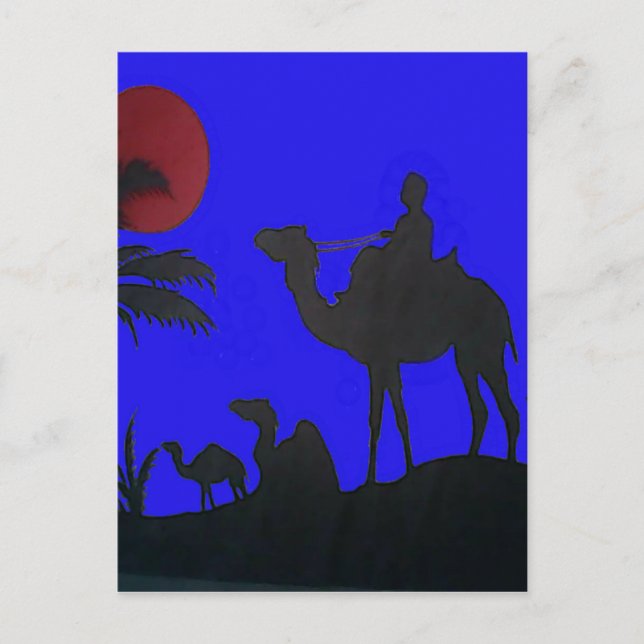 Beautiful Amazing Sunset Camel Safari Art Print Postcard (Front)