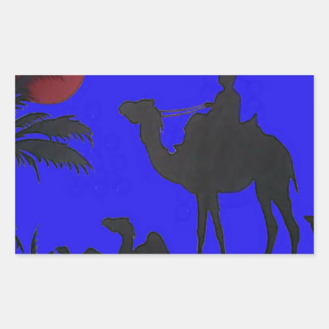 Beautiful Amazing Sunset Camel Safari Art Print Rectangular Sticker (Front)