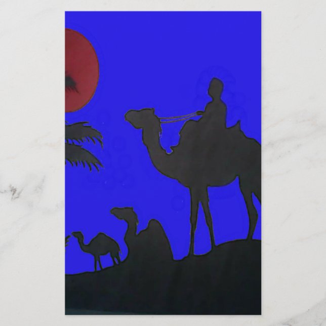Beautiful Amazing Sunset Camel Safari Art Print Stationery (Front)