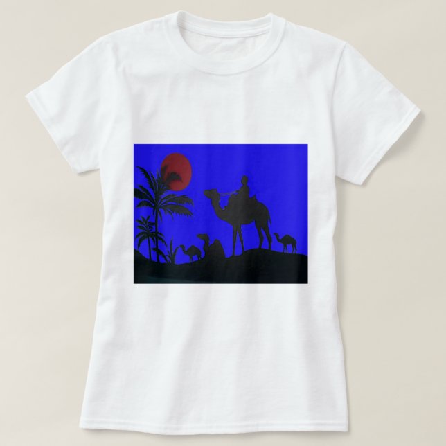 Beautiful Amazing Sunset Camel Safari Art Print T-Shirt (Design Front)