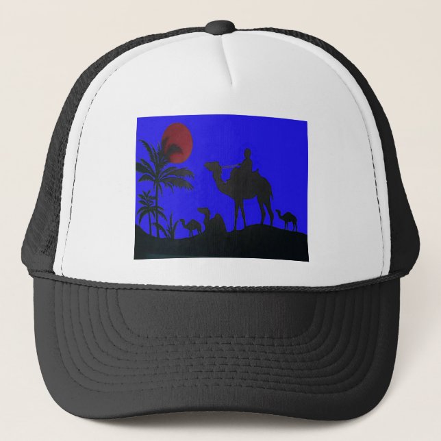 Beautiful Amazing Sunset Camel Safari Art Print Trucker Hat (Front)