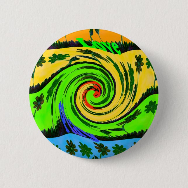 Beautiful Amazing Wavy Summer Wave Floral Colors Button (Front)