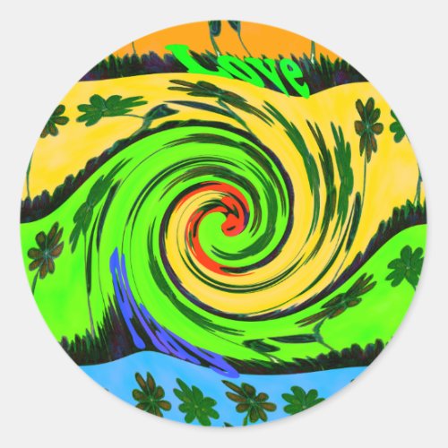 Beautiful Amazing Wavy Summer Wave Floral Colors  Classic Round Sticker