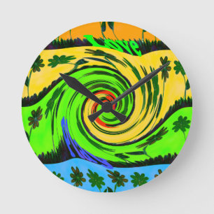 Beautiful Amazing Wavy Summer Wave Floral Colors Round Clock