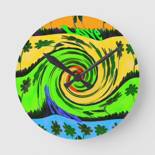Beautiful Amazing Wavy Summer Wave Floral Colors  Round Clock