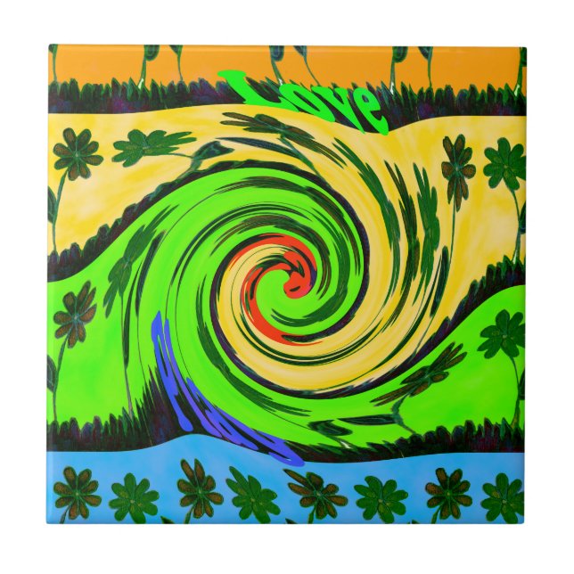 Beautiful Amazing Wavy Summer Wave Floral Colors Tile (Front)