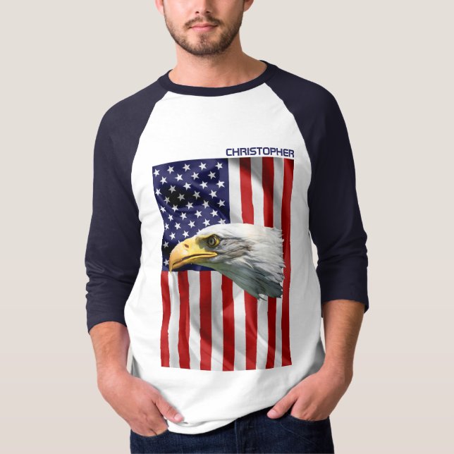 Beautiful American Eagle, The USA Flag, Patriotic T-Shirt (Front)