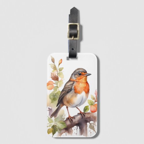 Beautiful American Robin Bird Watercolor Luggage Tag