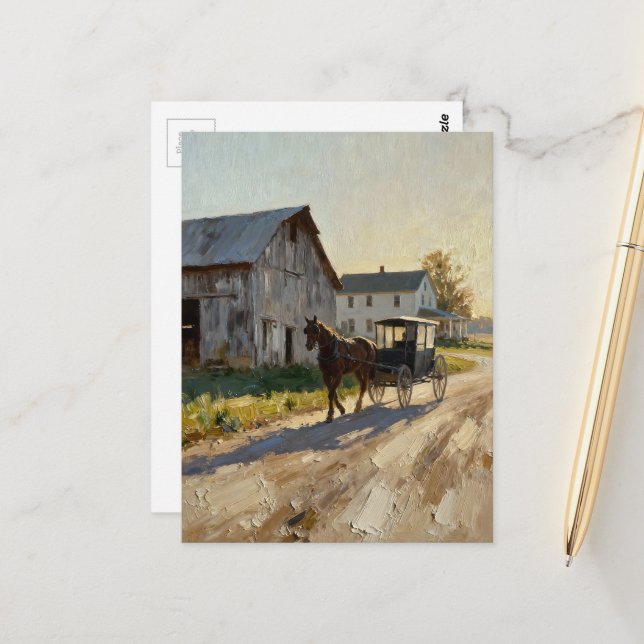 Beautiful Amish Horse and Buggy  Postcard (Front/Back In Situ)