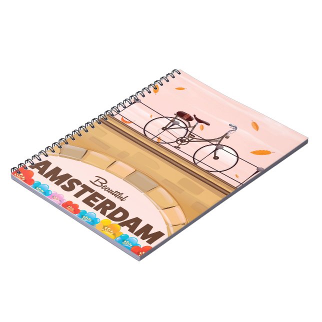 Beautiful Amsterdam cycling travel poster. Notebook (Left Side)