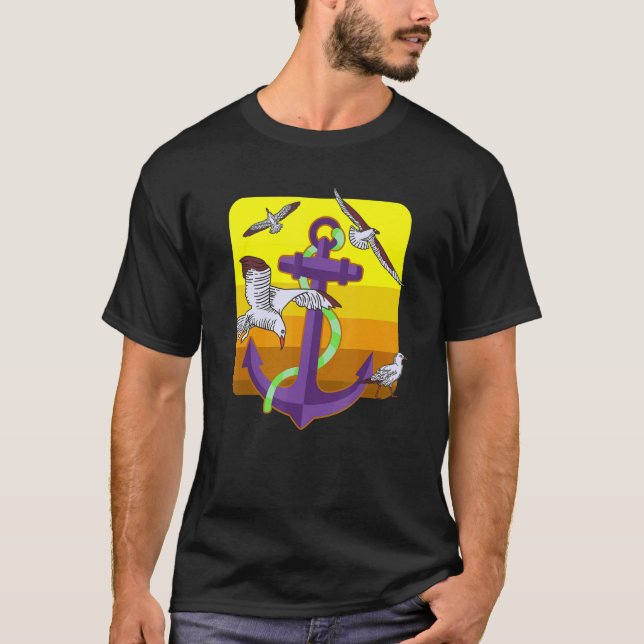 Beautiful anchor with dows and seagulls coastal an T-Shirt (Front)