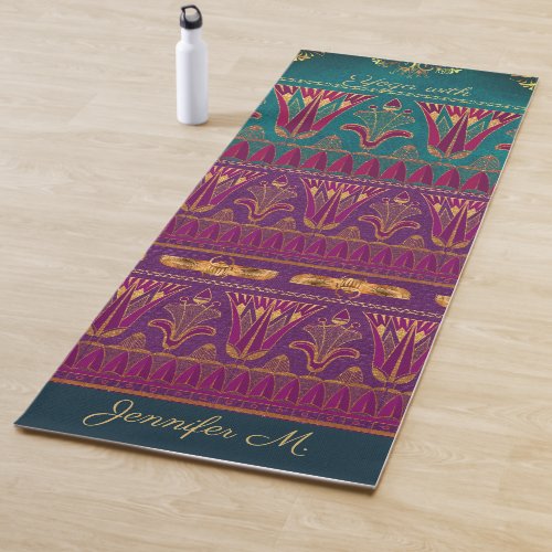 Beautiful Ancient Egyptian pattern green purple Yoga Mat